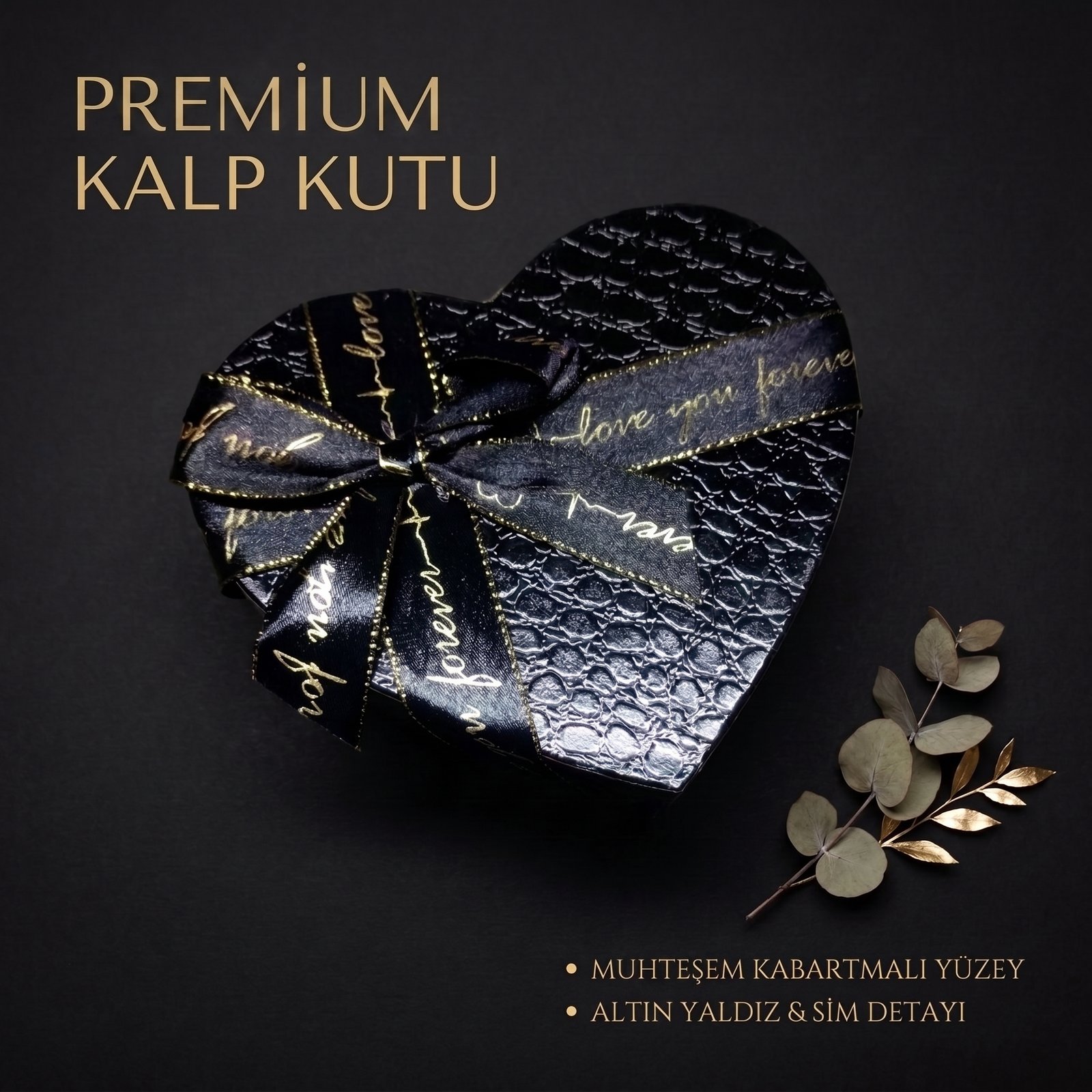 Siyah Kalp Şekilli Premium Hediye Kutusu – Dokulu, Şık Tasarım (Anahtarlık Albüm Paketleri için!)