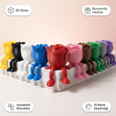 3D baskı sevimli oturan gül biblo 10 renk