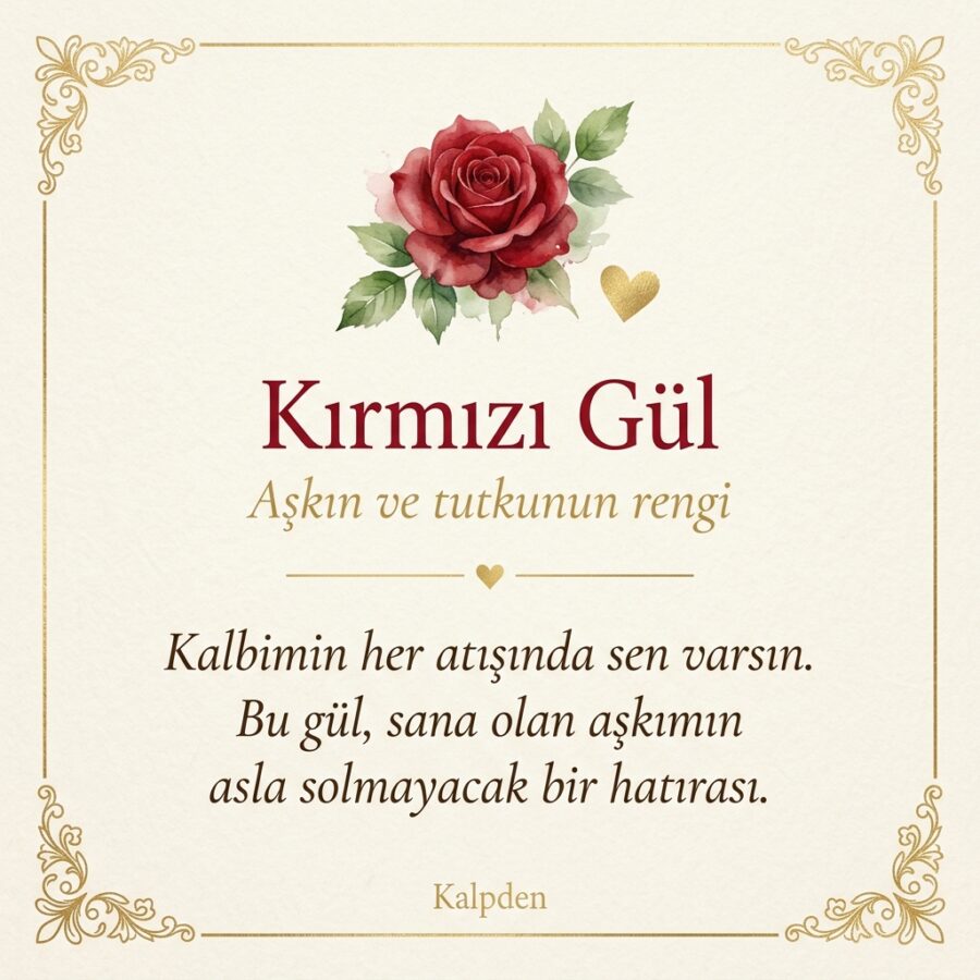 Kırmızı gül anlam kartı