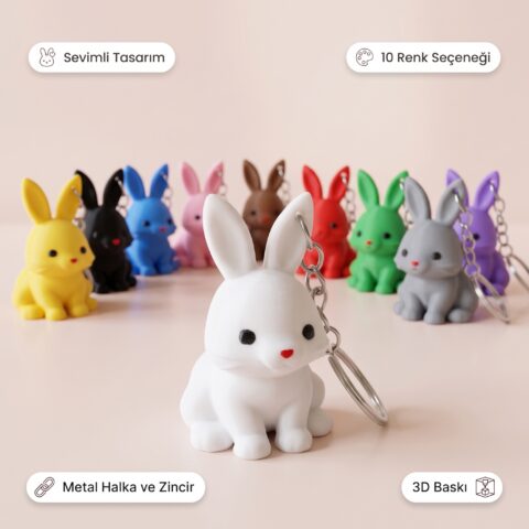 3D baskı sevimli tavşan anahtarlık 10 renk