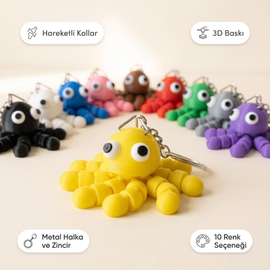 3D baskı sevimli ahtapot anahtarlık 10 renk