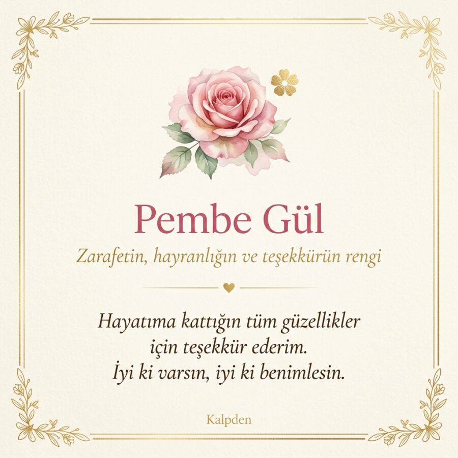 Pembe gül anlam kartı